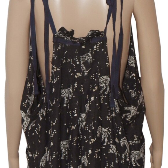 Free People Zebra Printed Linen Slouchy Jumpsuit Black Pleated M - Picture 5 of 7